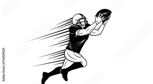 Dynamic American football player leaping to catch the ball, perfect for sports branding and team graphics