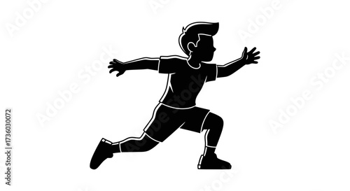 Dynamic silhouette of a young athlete sprinting forward with determination, ideal for fitness, sports, and health-related projects