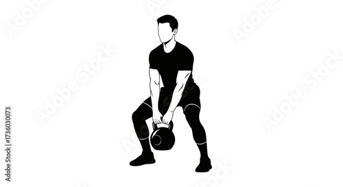 Dynamic athlete performing kettlebell exercises, showcasing strength and fitness agepsnst a clean white background, perfect for workout visuals