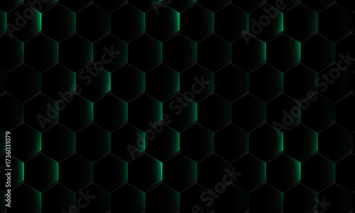 3D green and black hexagon background