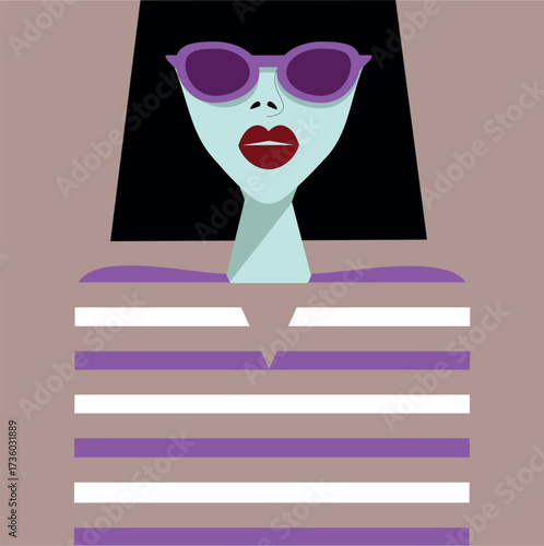 Stylish girl in pink glasses and a striped pink shirt