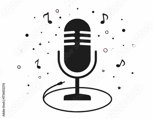 Retro microphone simple style music notes around entertainment concept high quality professional