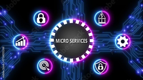 Micro Services Technology Concept with Digital Circuitry and Icons microservices circuit board