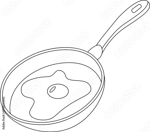 frying pan with eggs line art vector