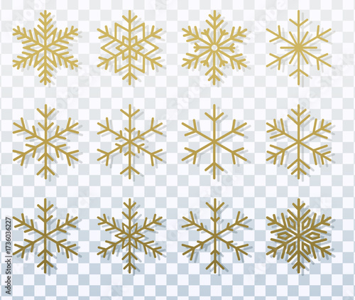 Golden Snowflake Vector Set For Christmas And Winter Holidays
