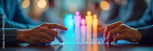 Hands engaging with virtual polls, featuring vibrant selections against a soft blurred backdrop, providing copious copy space for promotional content.