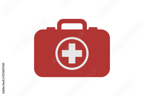 Red first aid kit with white cross symbol for medical emergencies and health care.