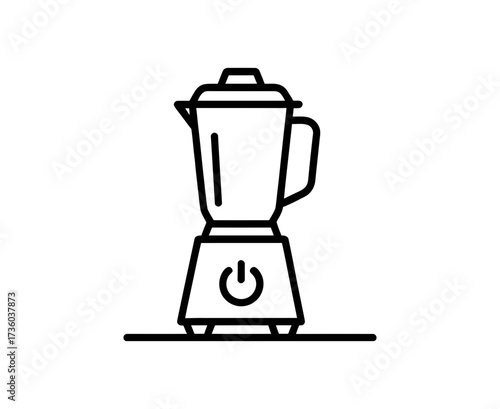 Simple line icon of a modern blender with a power button, ready for use.