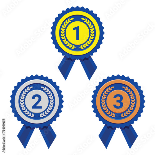 Simple First Second Third Place Rosette Style Award Badge Icon Design