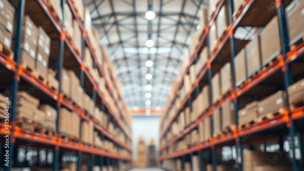 Fototapeta premium A modern warehouse interior with organized shelves showcasing efficient storage.