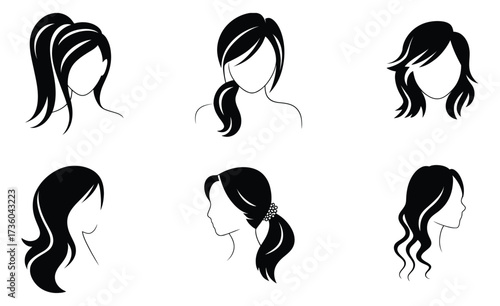 Six Stylish Female Hairstyles,  Vector Illustration