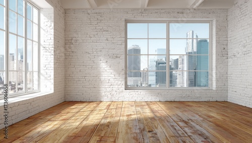 Fototapeta Naklejka Na Ścianę i Meble -  Empty loft room with city view