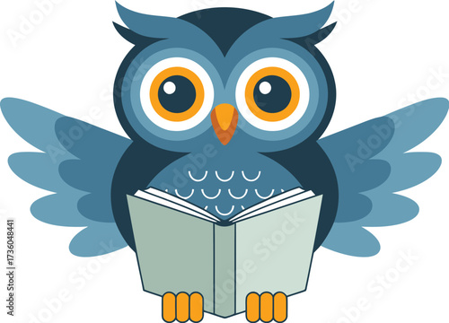 Owl reading book vector illustration education and learning concept design art