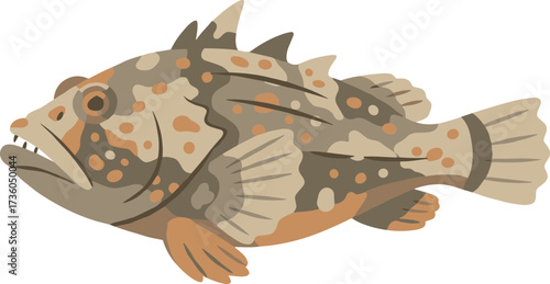 Detailed Cartoon Cabrilla Fish Illustration with Spiked Fins and Brown Spots