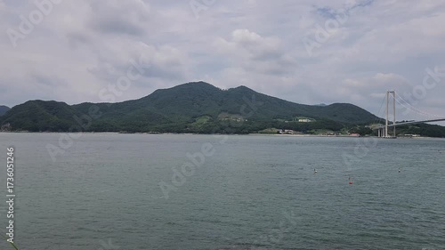sea and mountain landscape. camera movement to the side