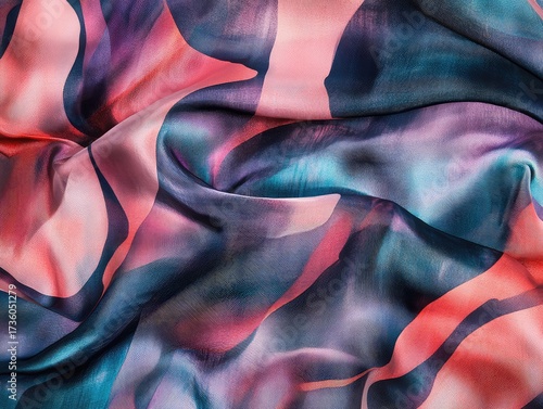 A close-up of an abstract pattern in the style of playful visual drawings, with fluid lines and curves, featuring red, purple, and blue colors, in the style of wavy resin sheets.