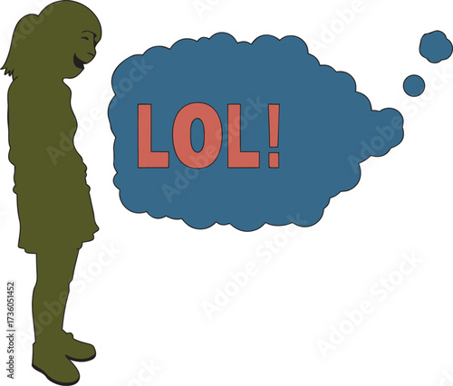 Child Silhouette Laughing with "LOL!" Text Bubble Vector