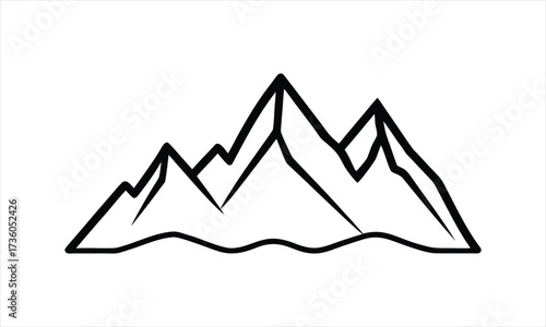 Minimal Mountain Outline Vector Icon Isolated on White Background