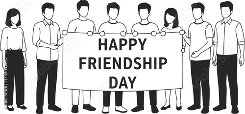 Happy friendship day illustration with friends holding banner art