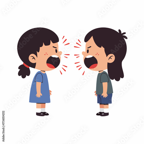 Cartoon Quarrel Illustration of Two Angry Girl with Annoyed Expression