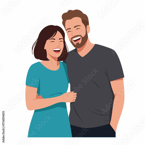 Cartoon Style Happy Couple Embrace Laughing Together Human Illustration
