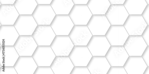 Abstract pattern hexagonal white technology line paper background. Hexagonal grid tile mosaic structure mess cell design. white and gray hexagon honeycomb football geometric copy space business text	