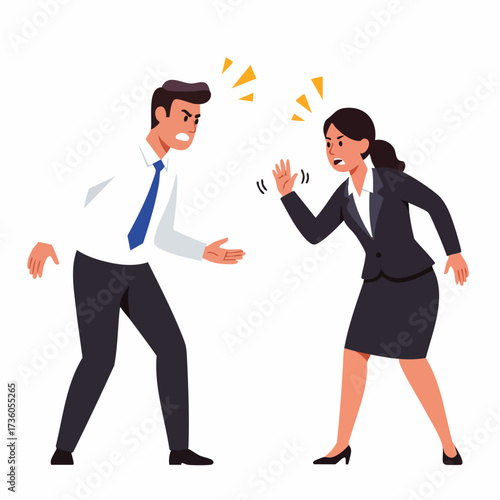 Flat Illustration Angry Business People Arguing in the Workplace Scene