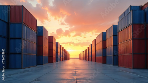 Wallpaper Mural container ship in a large port with many containers around it. Logistic transportation concept. Torontodigital.ca