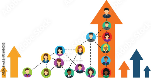 Business growth and success with team network and leadership concept