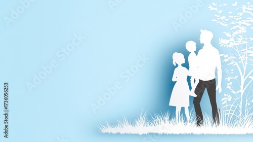 Family bonding adults and children enjoying paper cut-outs in a wholesome outdoor setting