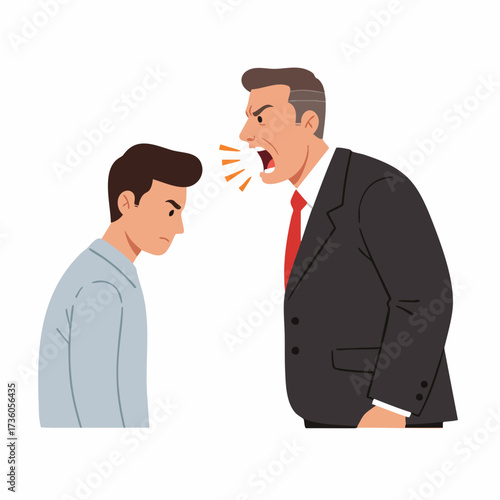 Flat Illustration Businessman Yelling at Employee Expressing Anger and Authority
