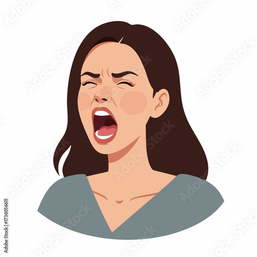 Realistic Digital Illustration Woman Facial Expression Screaming in Anger Portrait