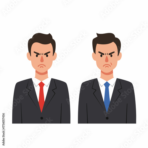 Flat Cartoon Style Businessman Angry Expression Character Avatar Illustration