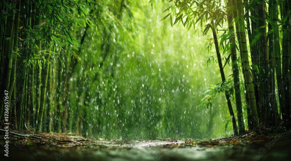 Obraz premium Lush bamboo forest in rain