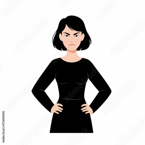 Flat Illustration Angry Woman with Short Hair Character Design