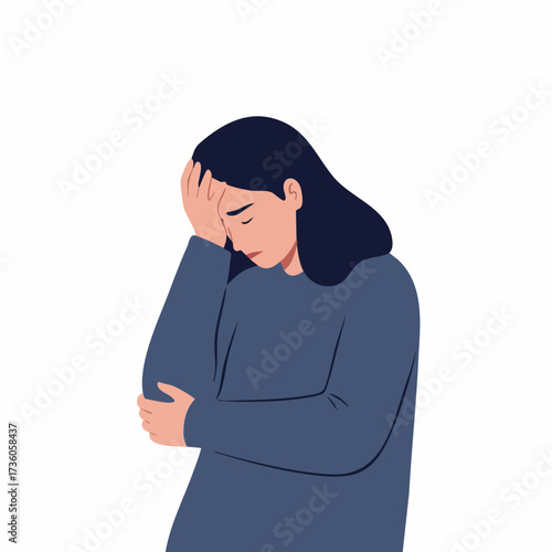 Flat Illustration of Depressed Woman Suffering Mental Health Problem Character