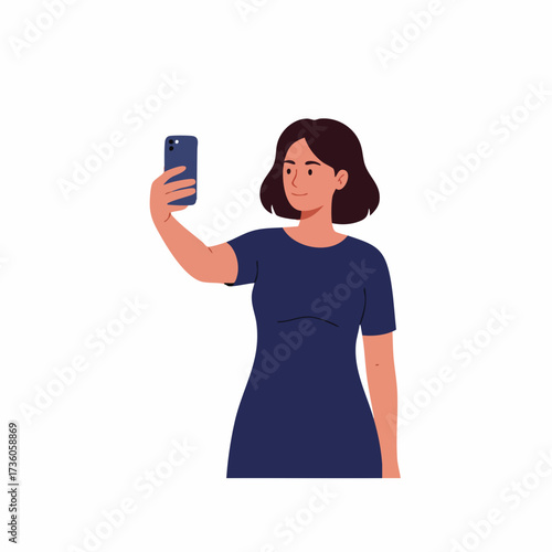 Flat Style Digital Gadget Woman Taking Selfie with Smartphone Illustration