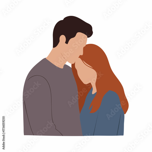 Flat Color Romantic Couple Embrace Illustration Relationship Graphic Design