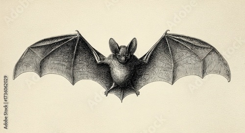 Bat Engraving. A Victorian Illustrated Antique Drawing of a Skittish Mammal