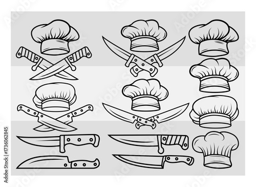 Chef Logo SVG, Chef Hat PNG, Chef Hat and Knives Clipart, Chef Knife Svg, Chef Knife Png, Restaurant Cricut Silhouette File, Print At Home