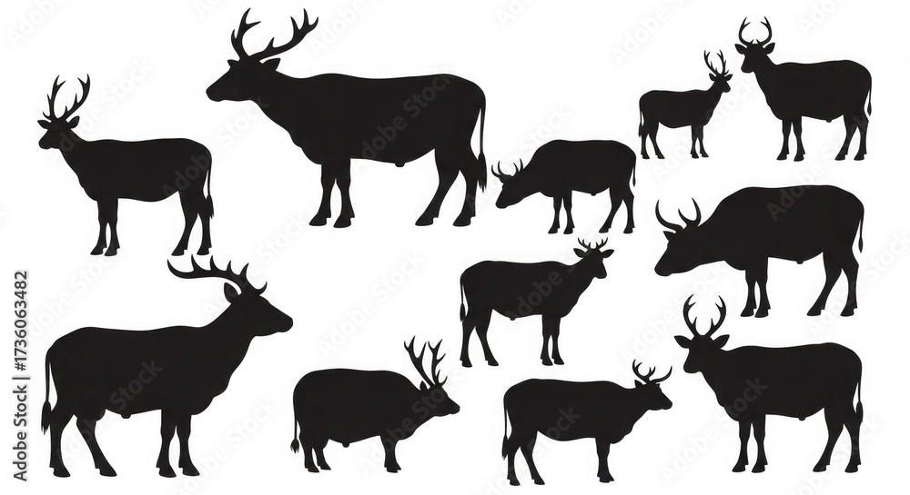 Obraz premium Deer silhouette vector graphic woodland animal wildlife nature illustration stag buck reindeer mammal fauna