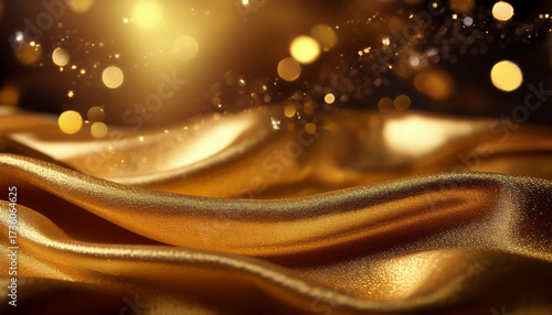 Sparkling Golden Fabric With Glitter And Bokeh