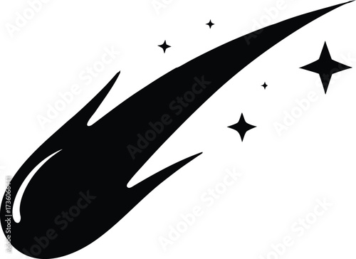 Shooting Stars Icon Silhouette Vector, Comet Trail with Sparkling Vector. Meteor comet astronomy Clip art vector, galaxy rock silhouette illustration