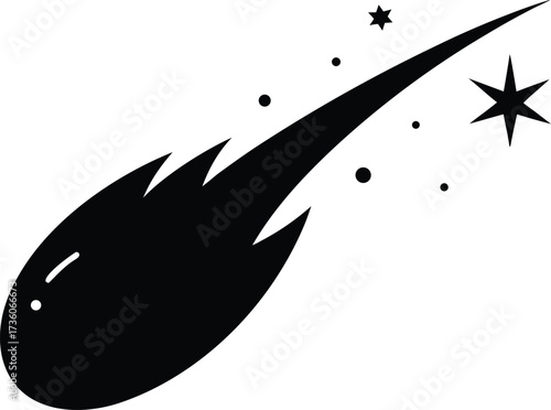 Shooting Stars Icon Silhouette Vector, Comet Trail with Sparkling Vector. Meteor comet astronomy Clip art vector, galaxy rock silhouette illustration