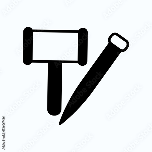Simple Icon Depicting a Hammer and Nail in Minimalist Style