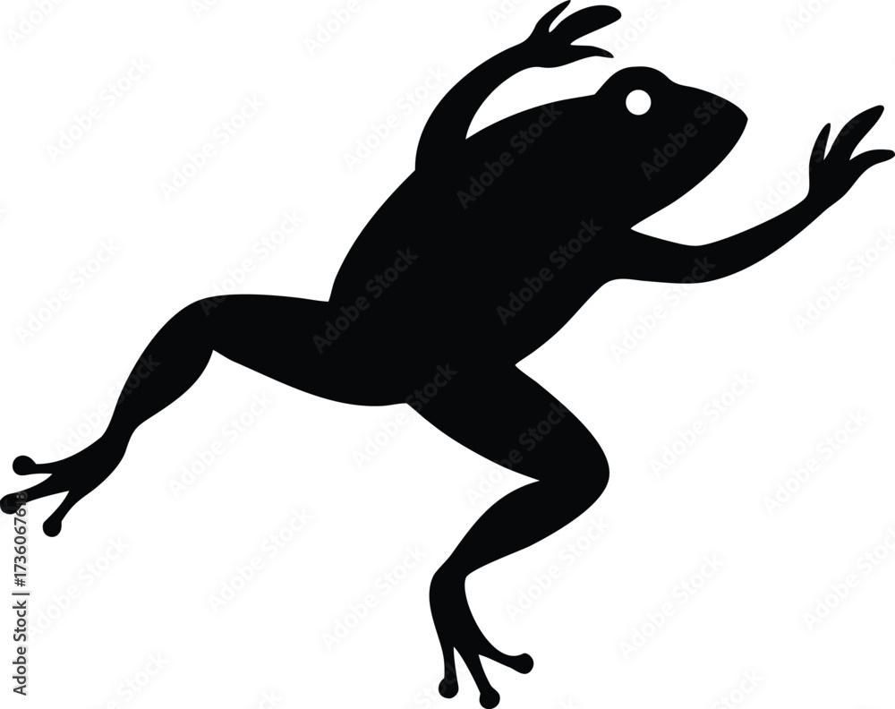 Fototapeta premium Minimalist Frog icon Amphibian and Wildlife Nature Vector. Black And White Frog Jumping pose Vector Illustration On White Background