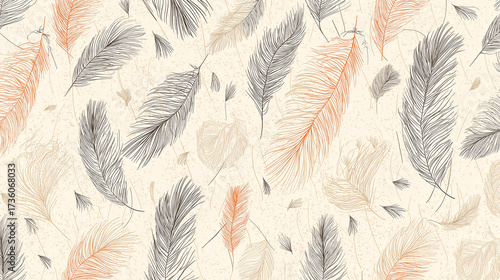 Abstract illustration featuring flowing organic shapes in warm tones of orange and beige, creating a harmonious and modern design with a soft textured background