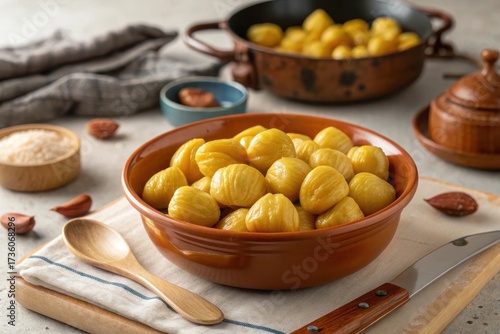 Bowl of peeled chestnuts