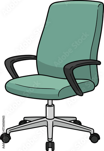 Cartoon Style Comfortable Office Chair Illustration with Wheels and Armrests
