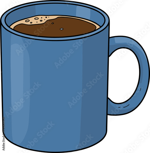Cartoon Style Blue Ceramic Mug Full of Coffee Illustration